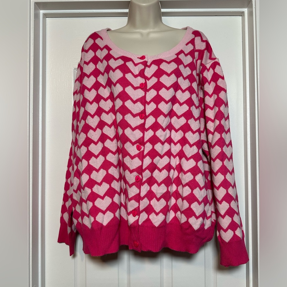 Vintage Simply Be Oversized Pink Heart Women’s Cardigan Sweater w Heart Buttons